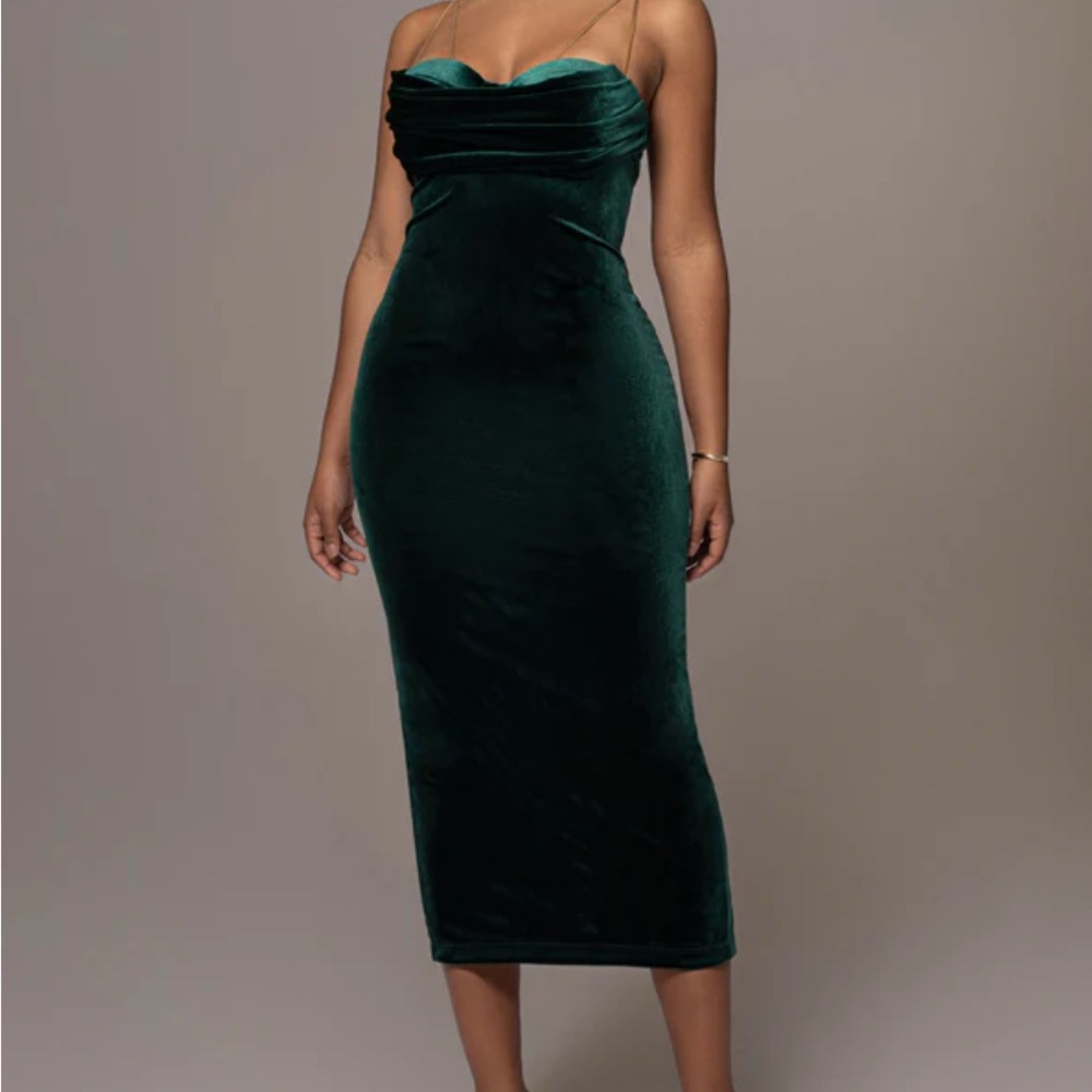 JLUXLABEL Green Bodycon Midi Dress Sweetheart Neckline